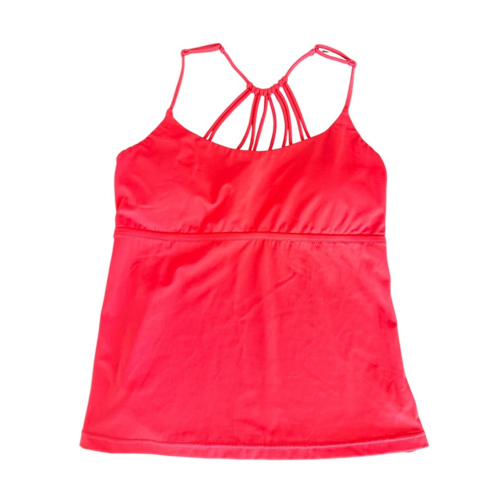 Prana Womens Coral Pink Strappy Macrame Back Tankini Swim‎ Top Size Medium